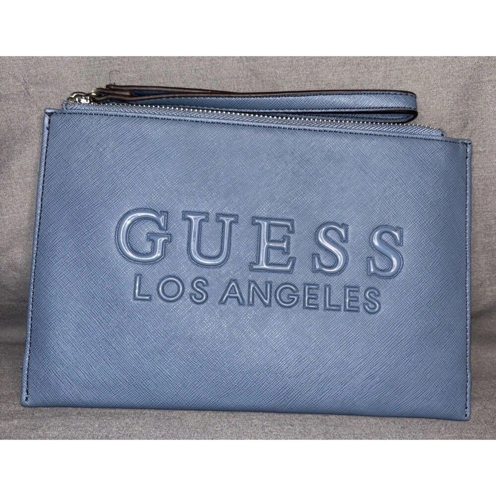 GUESS Los Angeles Wristlet Clutch Zip Purse Blue Minimalist City Girl Style